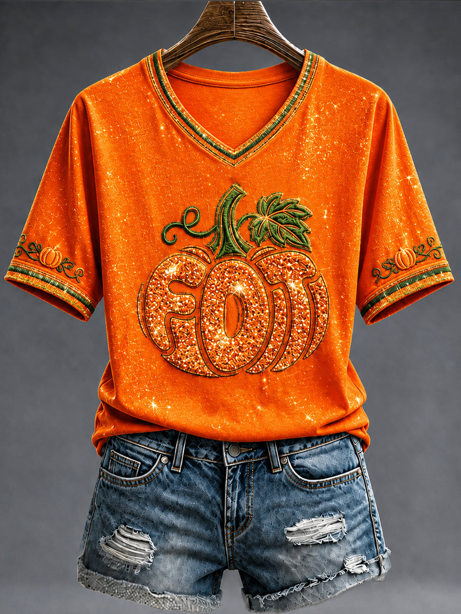 Women's Fall Pumpkin Art Short Sleeve T-shirt