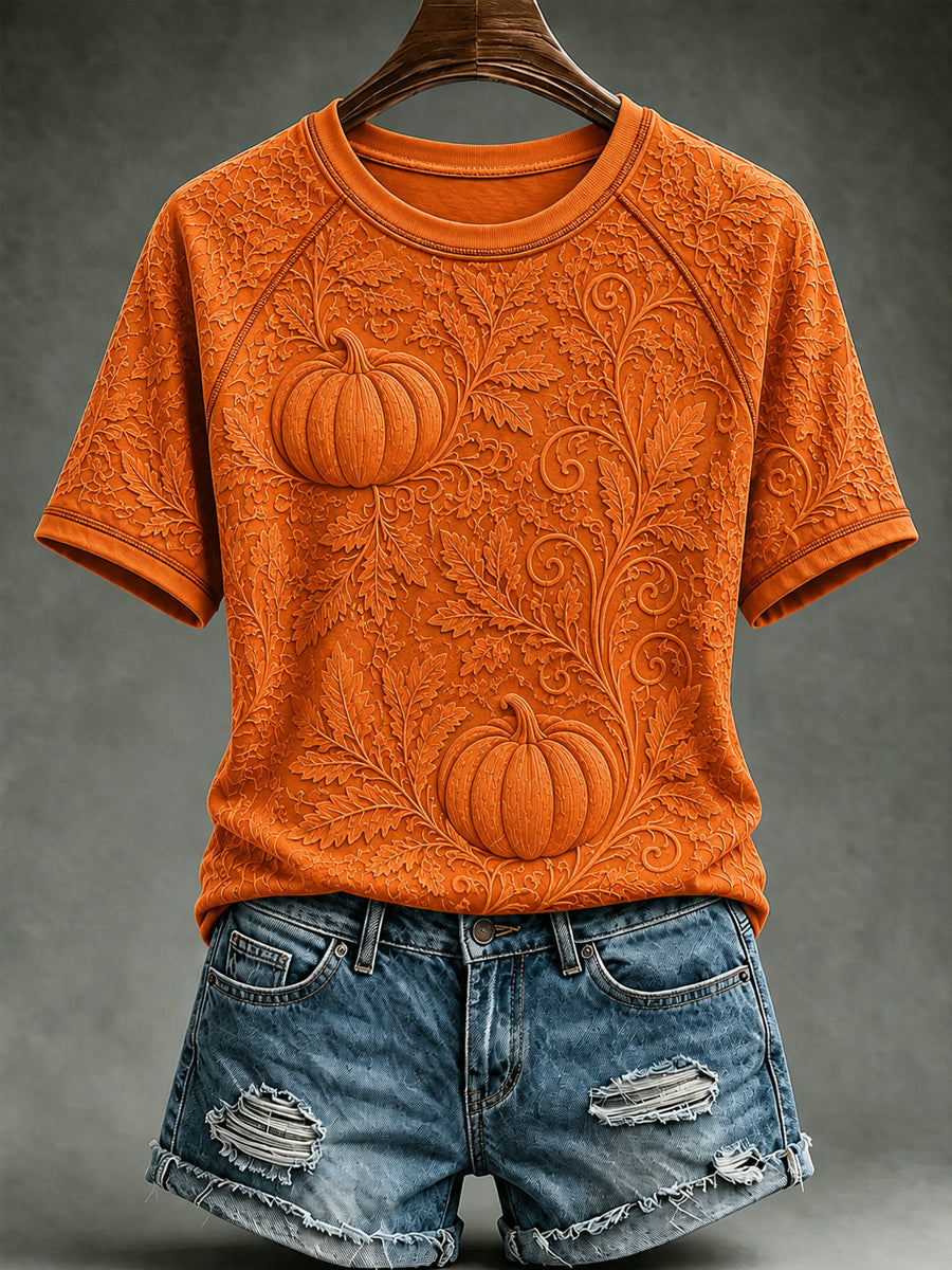Women's Fall Pumpkin Art Short Sleeve T-shirt