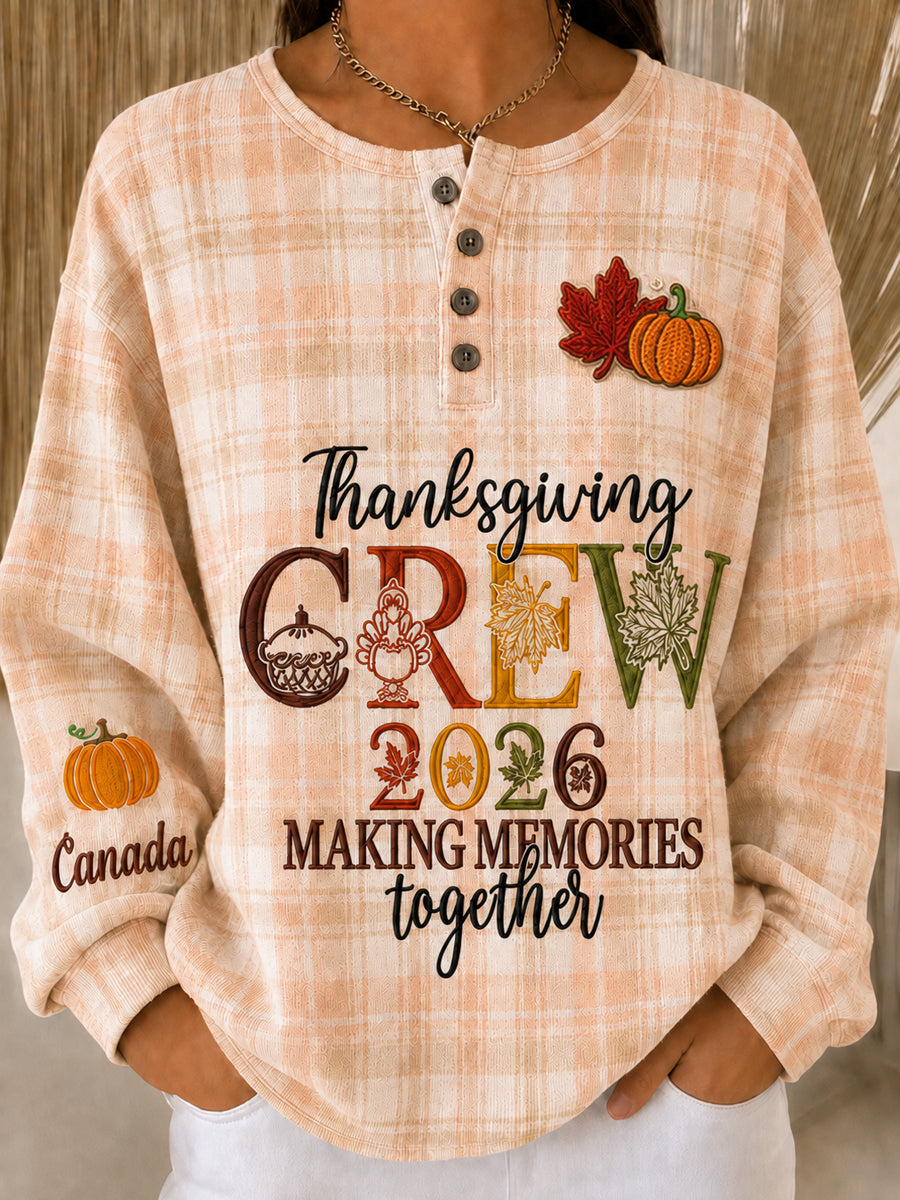 Women's Canda Thanksgiving Day Art Printed Long Sleeve Henley Shirt