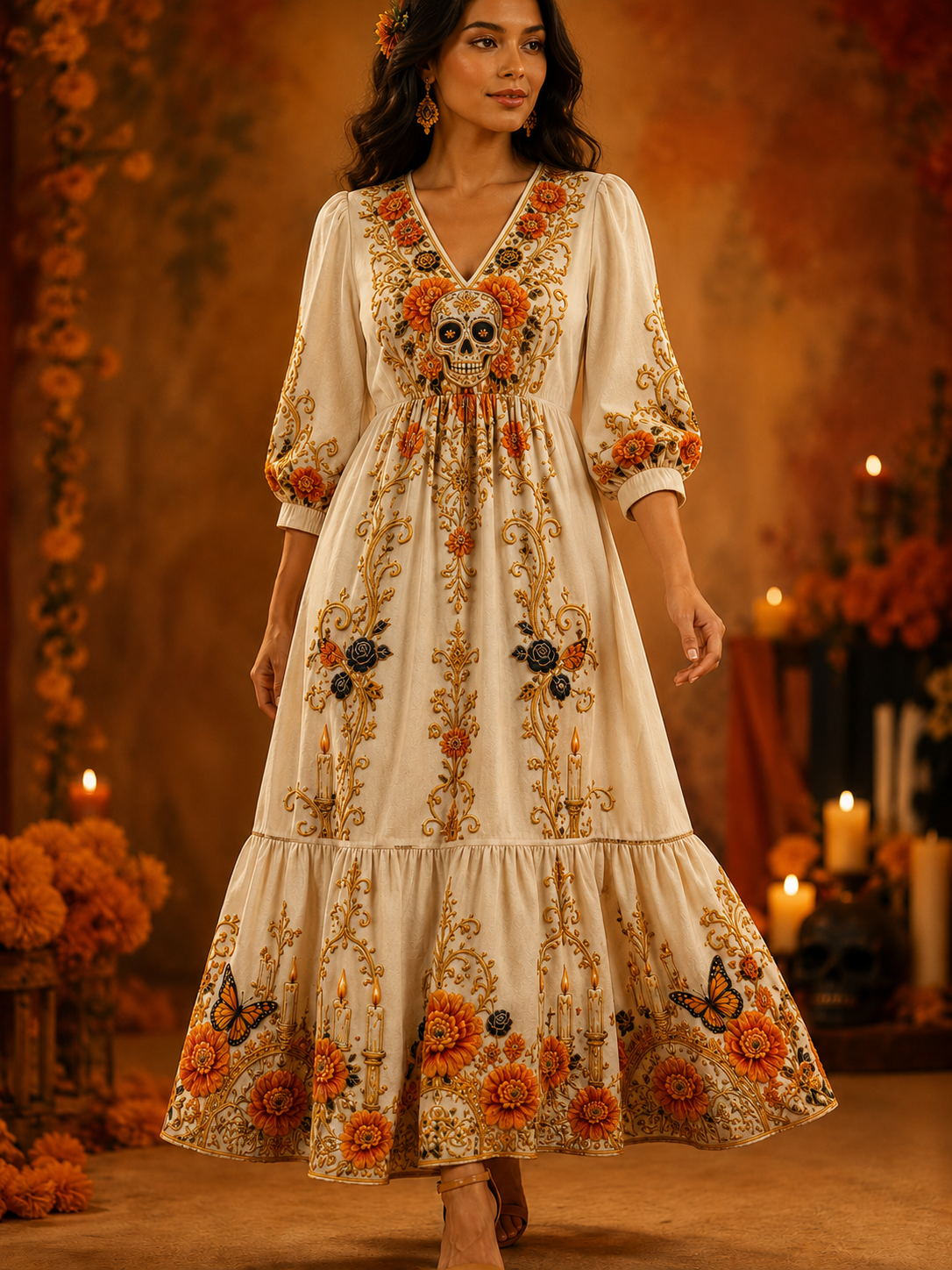 Women's Day Of The Dead Retro Casual Cotton-Linen Dress