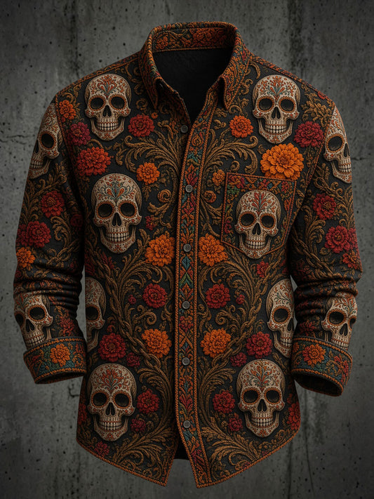 Men's Day of the Dead Skull Print Casual Shirt