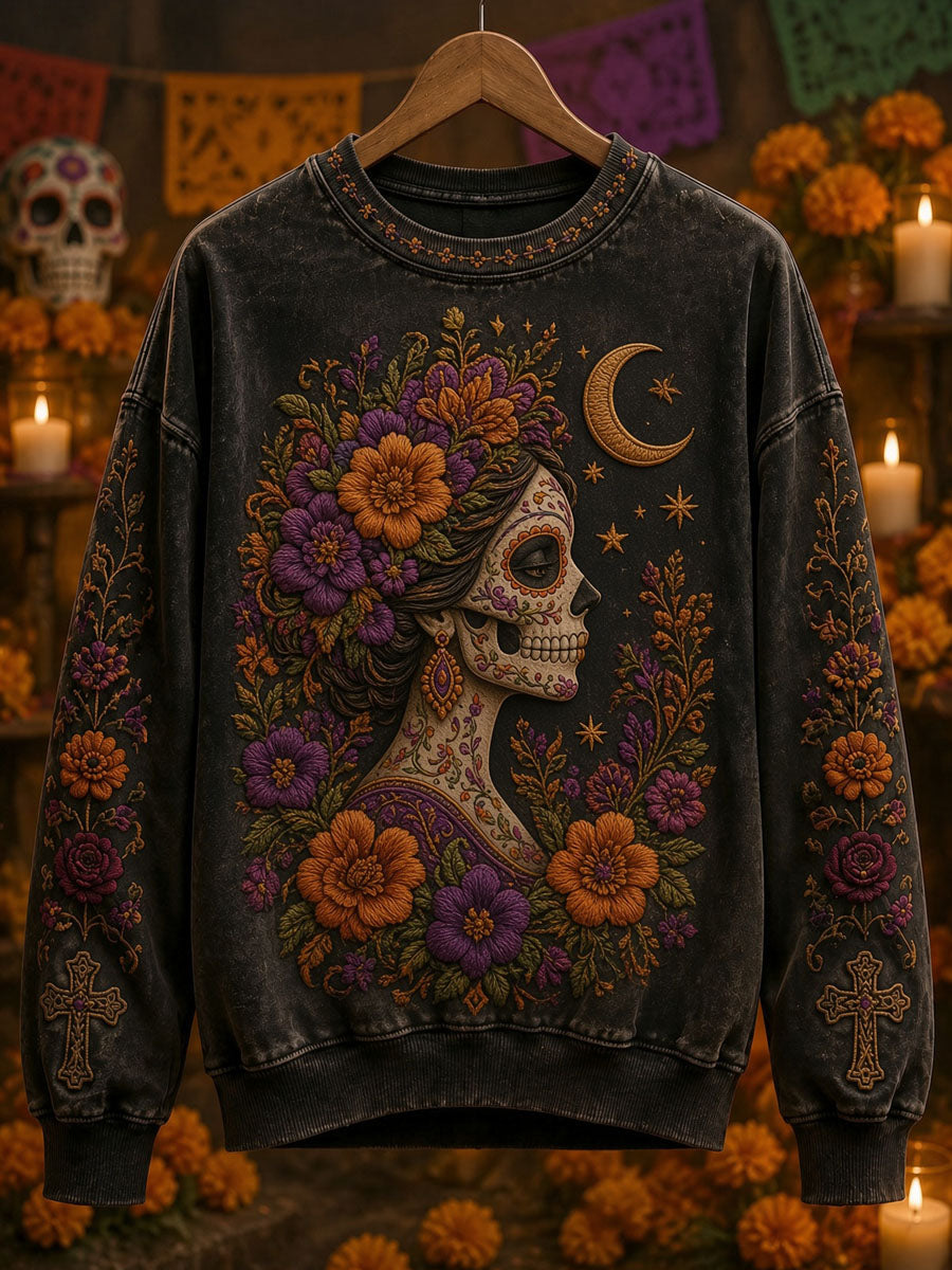 Women's Day of the Dead Skull Print Casual Sweatshirt