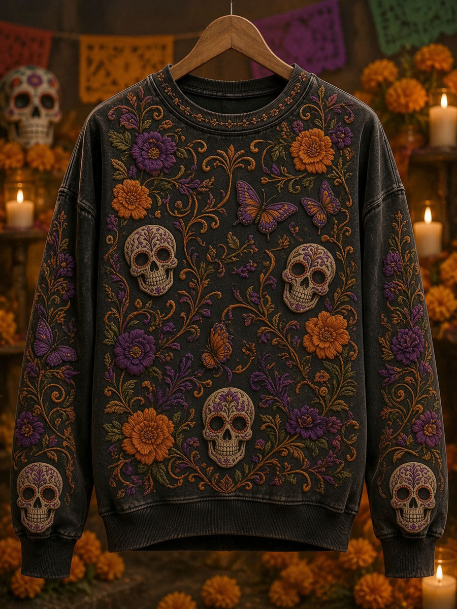 Women's Day of the Dead Skull Print Casual Sweatshirt