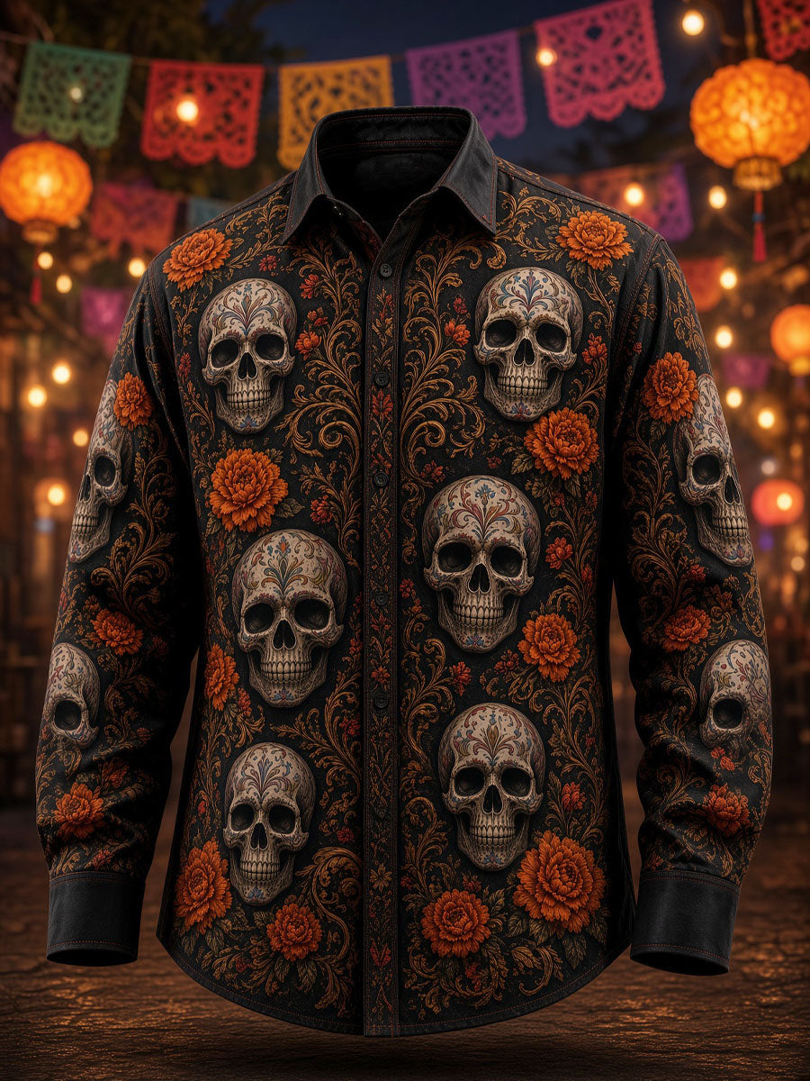 Men's Day of the Dead Skull Print Casual Shirt