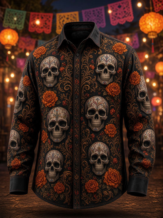Men's Day of the Dead Skull Print Casual Shirt