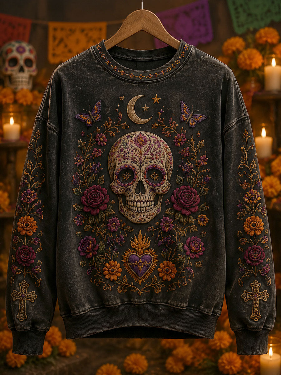 Women's Day of the Dead Skull Print Casual Sweatshirt