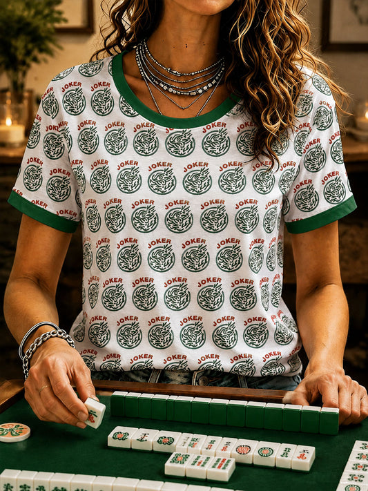 Women's Mahjong Print Casual T-Shirt