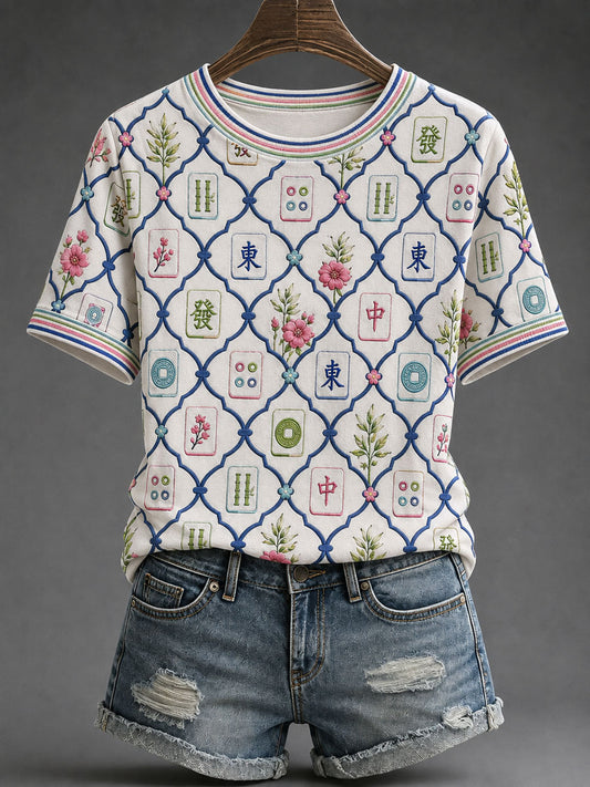Women's Mahjong Print Casual T-Shirt