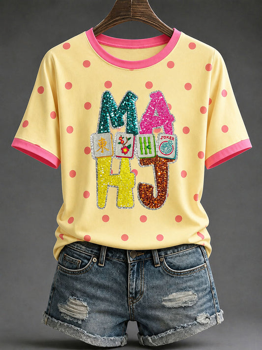 Women's Mahjong Print Casual T-Shirt