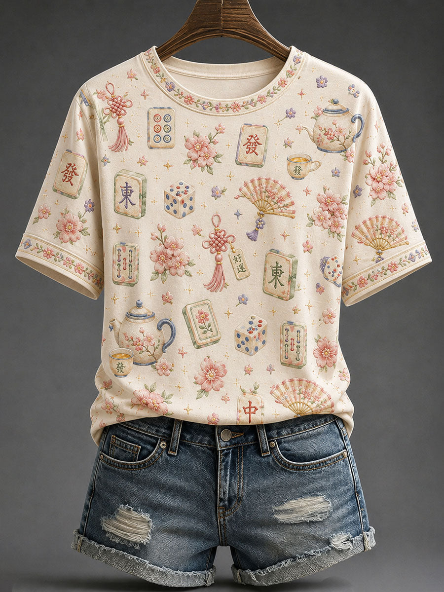 Women's Mahjong Print Casual T-Shirt