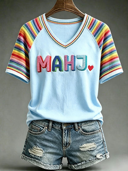 Women's Rainbow Mahjong V-Neck T-Shirts