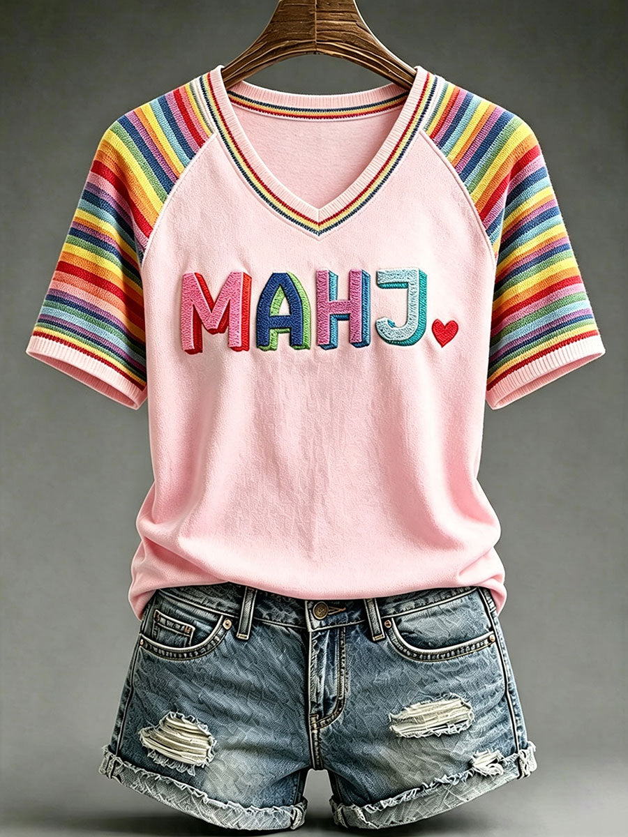 Women's Rainbow Mahjong V-Neck T-Shirts