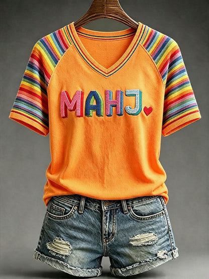 Women's Rainbow Mahjong V-Neck T-Shirts