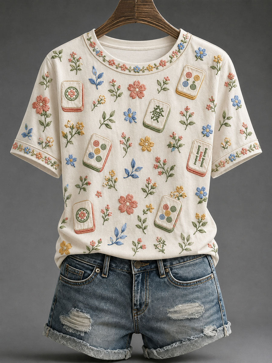 Women's Mahjong Print Casual T-Shirt