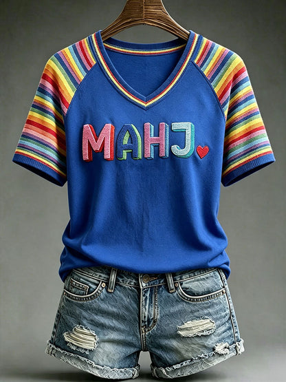 Women's Rainbow Mahjong V-Neck T-Shirts