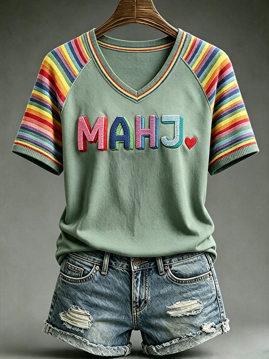 Women's Rainbow Mahjong V-Neck T-Shirts