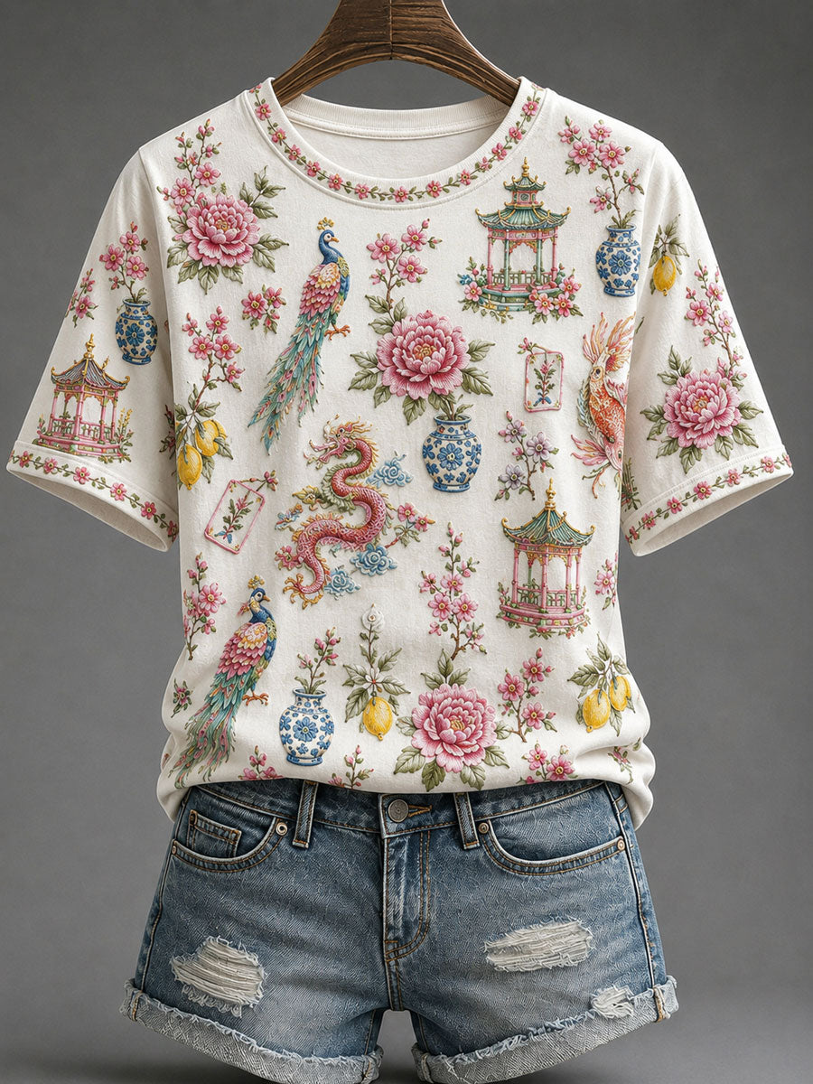 Women's Mahjong Print Casual T-Shirt