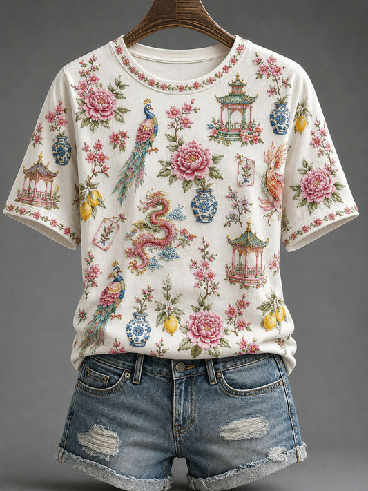 Women's Mahjong Print Casual T-Shirt