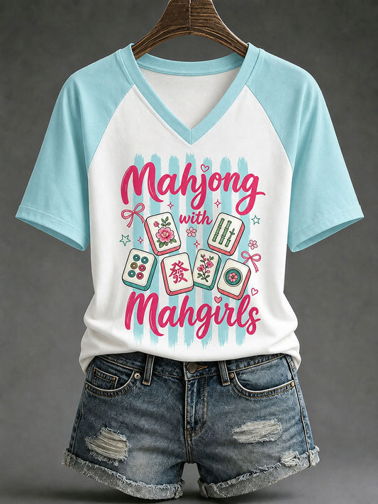 Women's Mahjong Print Casual T-Shirt