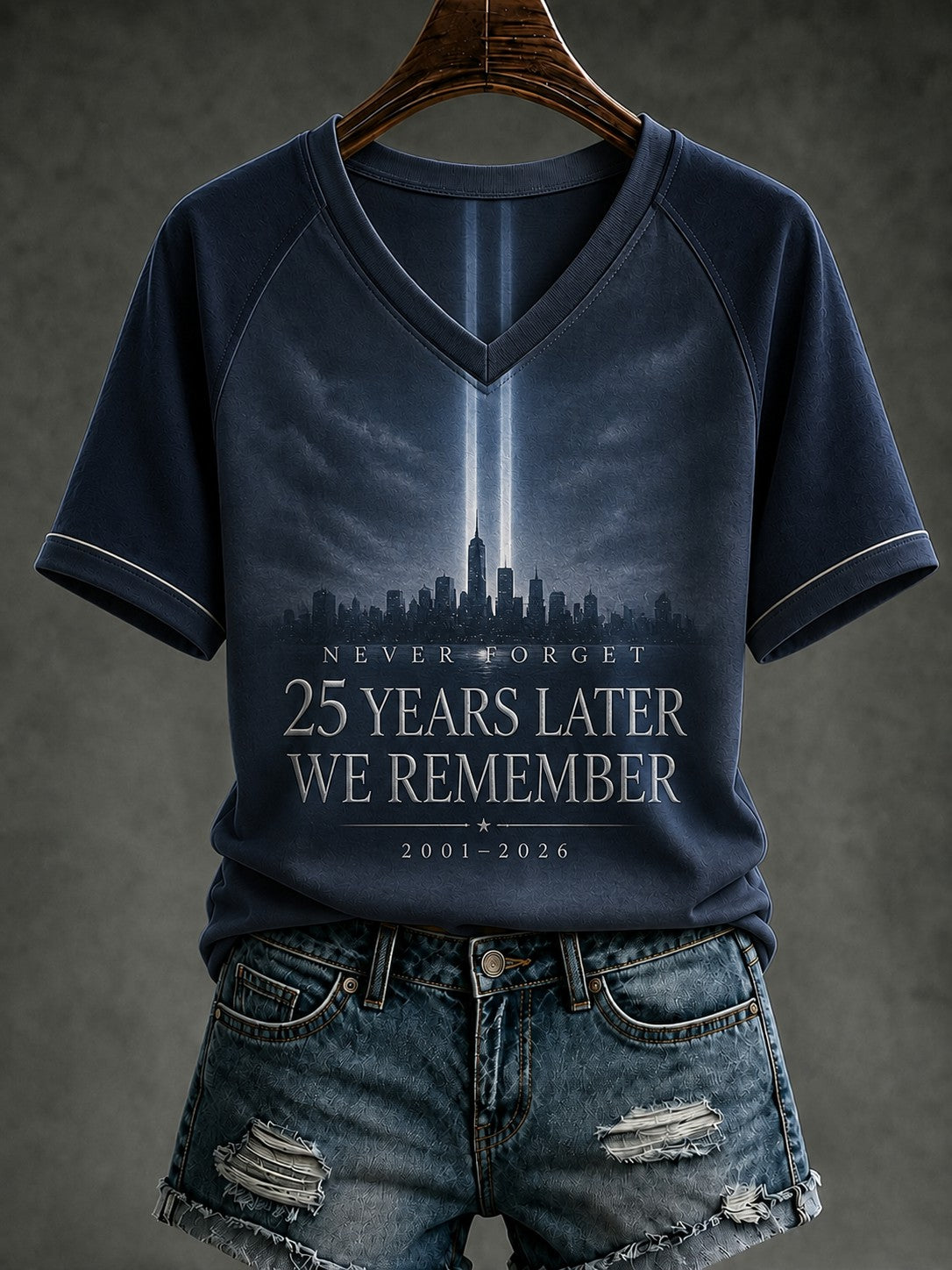 Women's 9.11 Never Forget Printed V-neck T-shirt