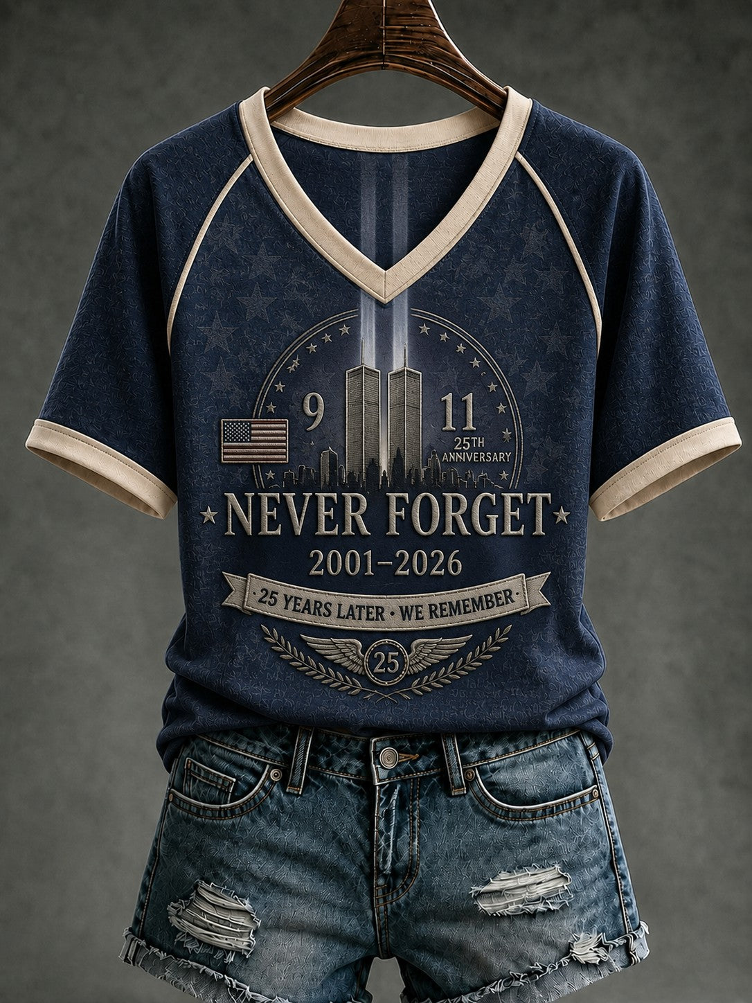 Women's 9.11 Never Forget Printed V-neck T-shirt