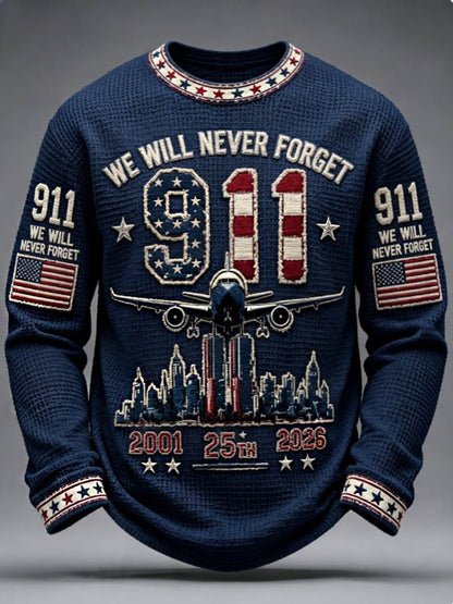 Men's We Will Never Forget 9 11 September 11 Waffle Long Sleeve T-Shirt
