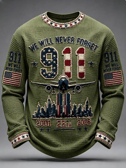 Men's We Will Never Forget 9 11 September 11 Waffle Long Sleeve T-Shirt