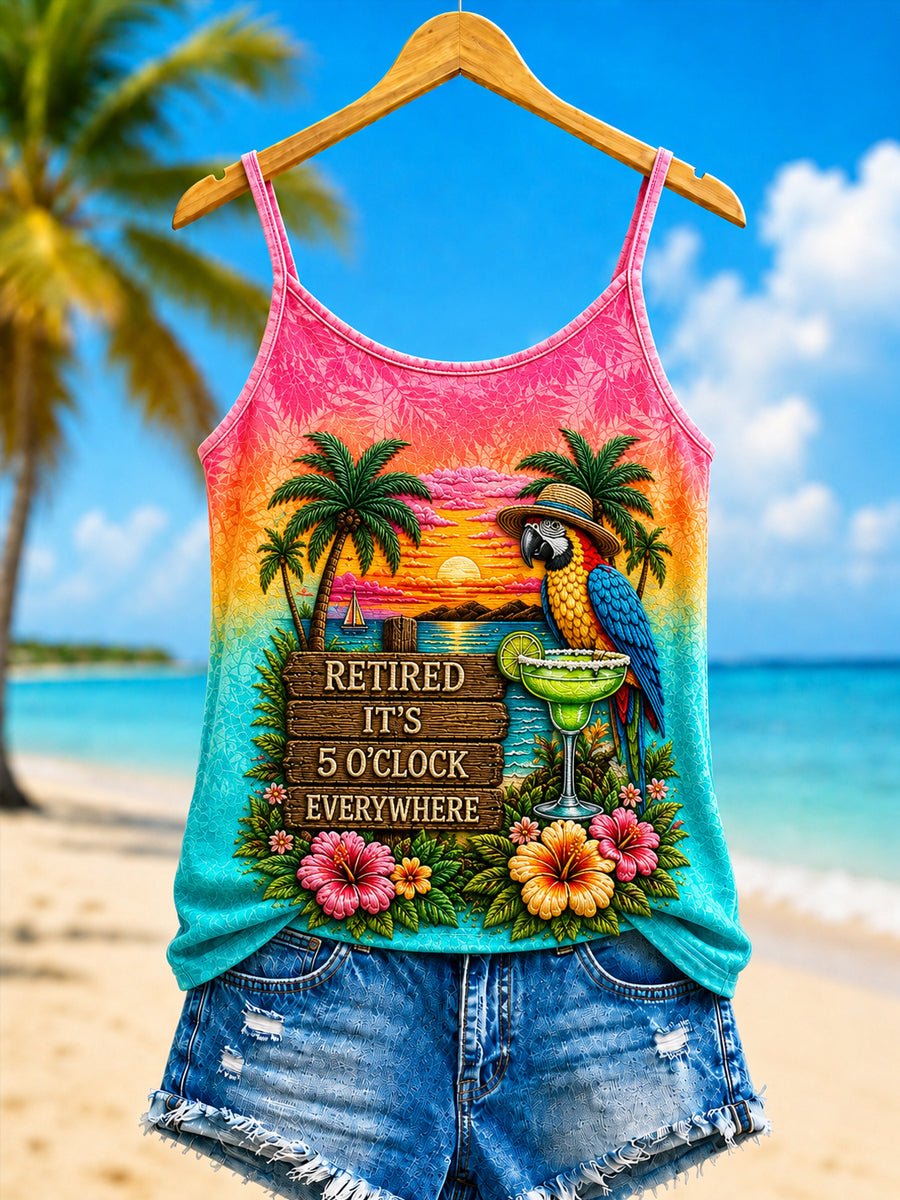 Women's I'm Retired It's 5 O'clock Everywhere Parrot Casual Vest
