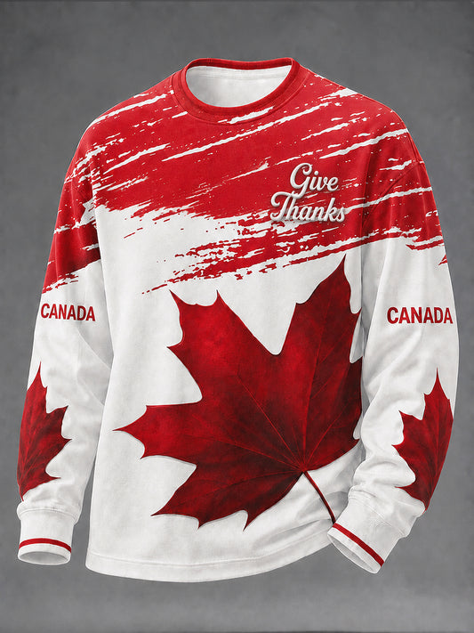 Men's Canada Thanksgiving Day Printed Long Sleeved Round Neck T-shirt