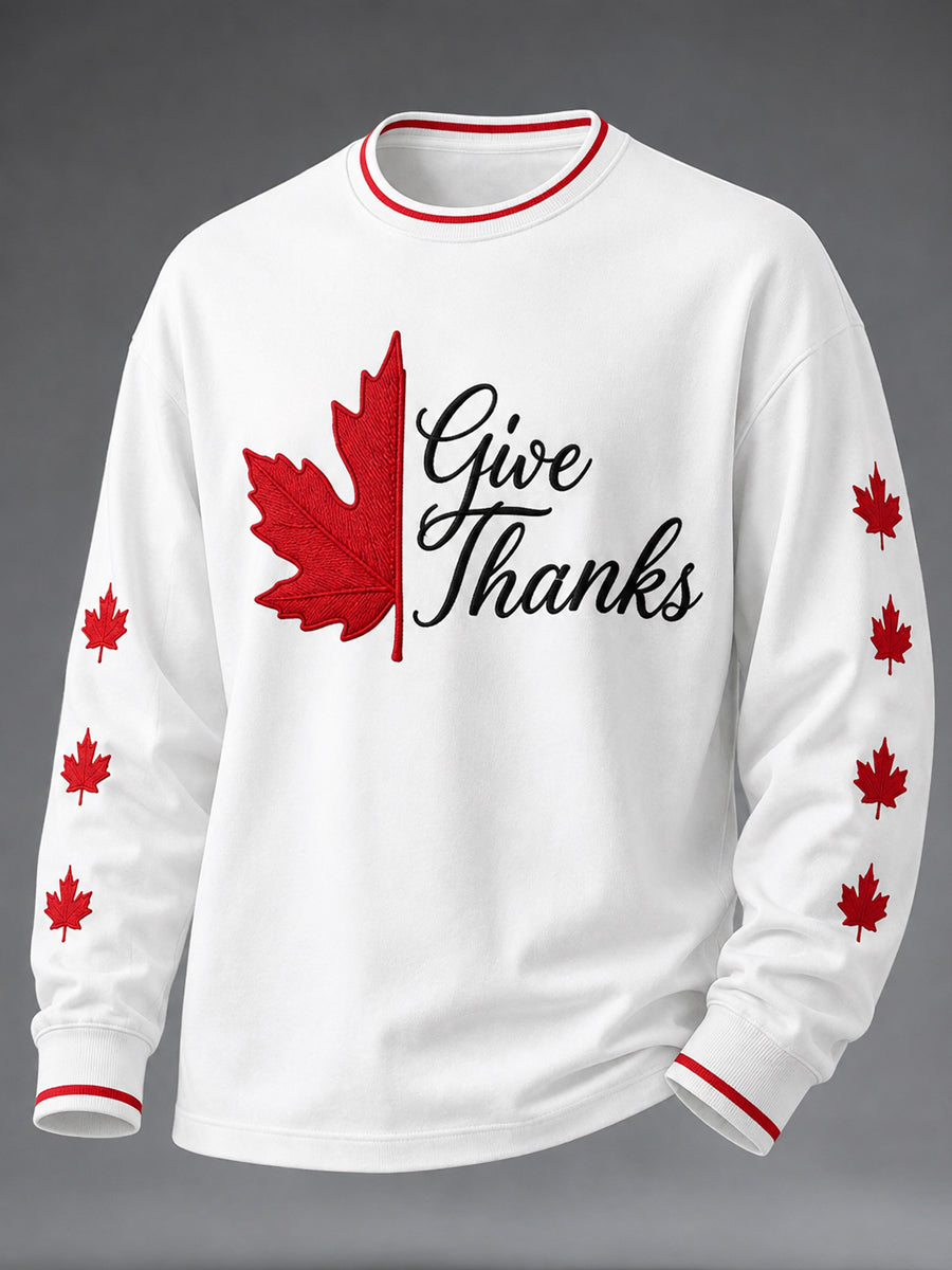 Men's Canada Thanksgiving Day Printed Long Sleeved Round Neck T-shirt