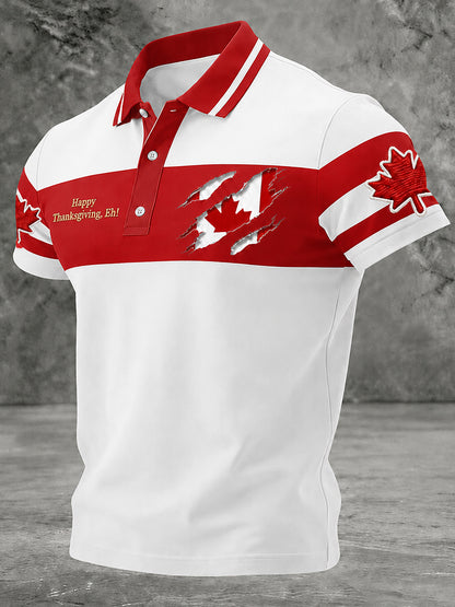 Men's Canada Thanksgiving Day Polo Neck Short Sleeve T-Shirt