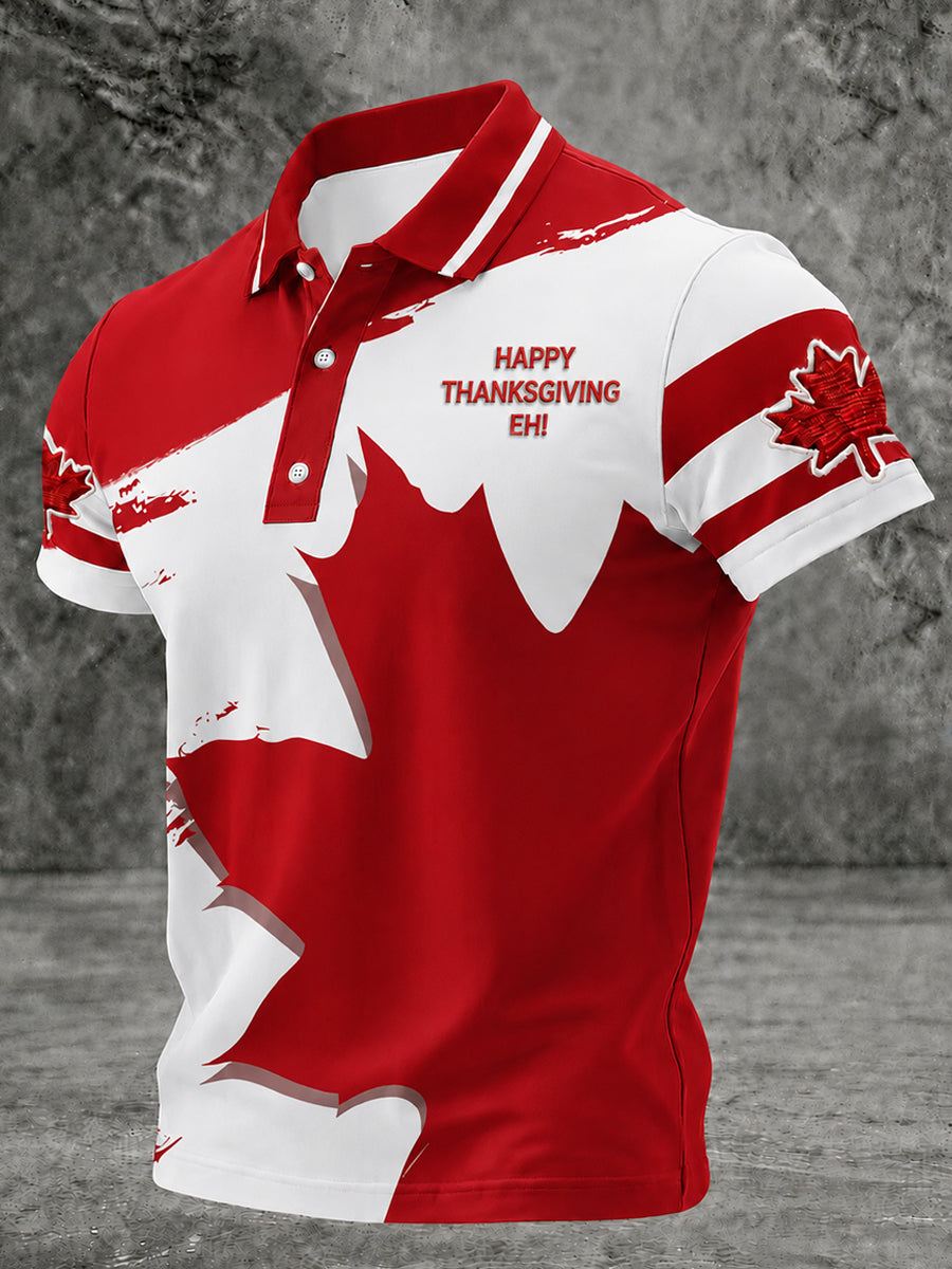 Men's Canada Thanksgiving Day Polo Neck Short Sleeve T-Shirt