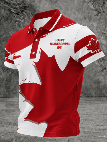 Men's Canada Thanksgiving Day Polo Neck Short Sleeve T-Shirt
