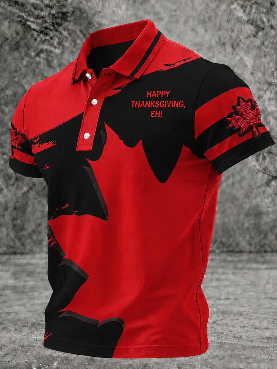 Men's Canada Thanksgiving Day Polo Neck Short Sleeve T-Shirt