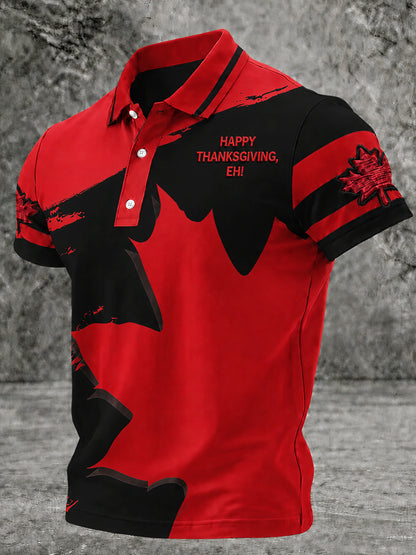 Men's Canada Thanksgiving Day Polo Neck Short Sleeve T-Shirt