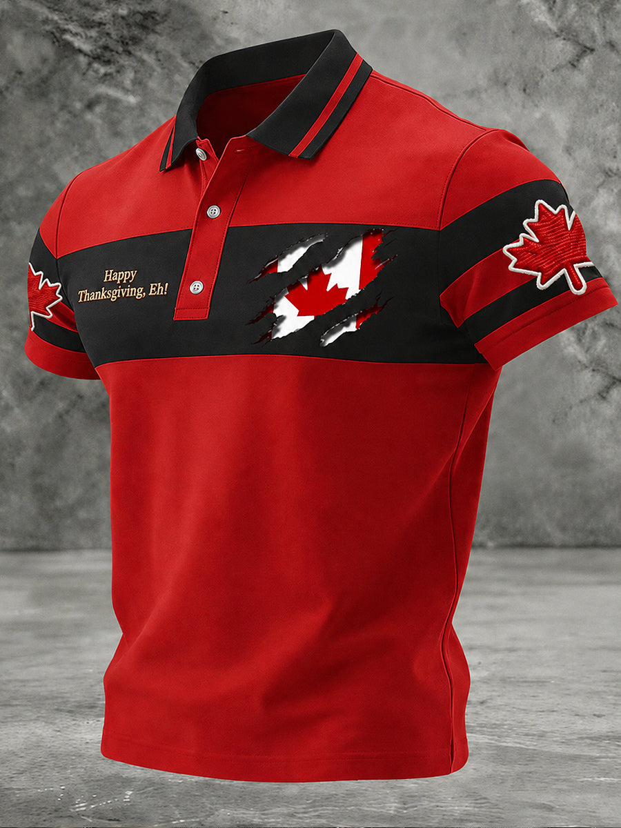 Men's Canada Thanksgiving Day Polo Neck Short Sleeve T-Shirt