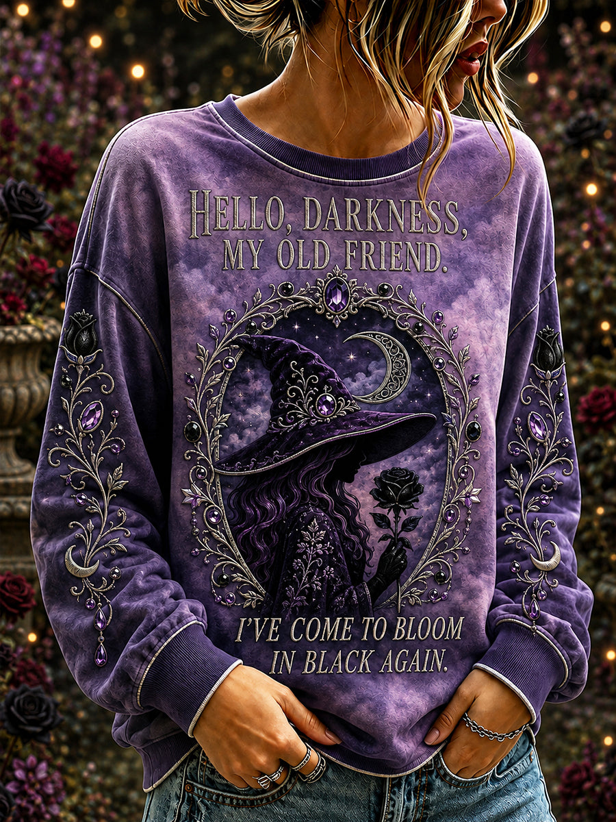 Women's Hello Darkness My Old Friend Halloween Witch Print Sweatshirt
