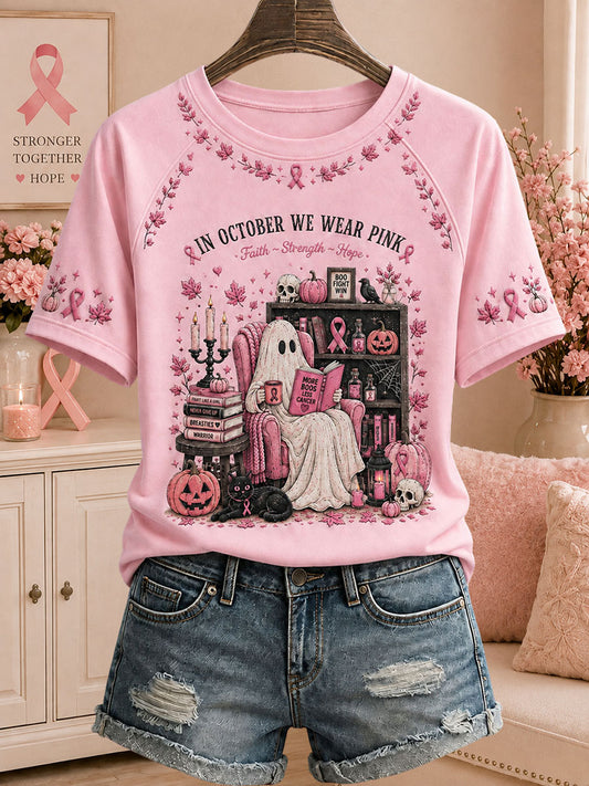Women's In October We Wear Pink Printed Casual T-Shirt