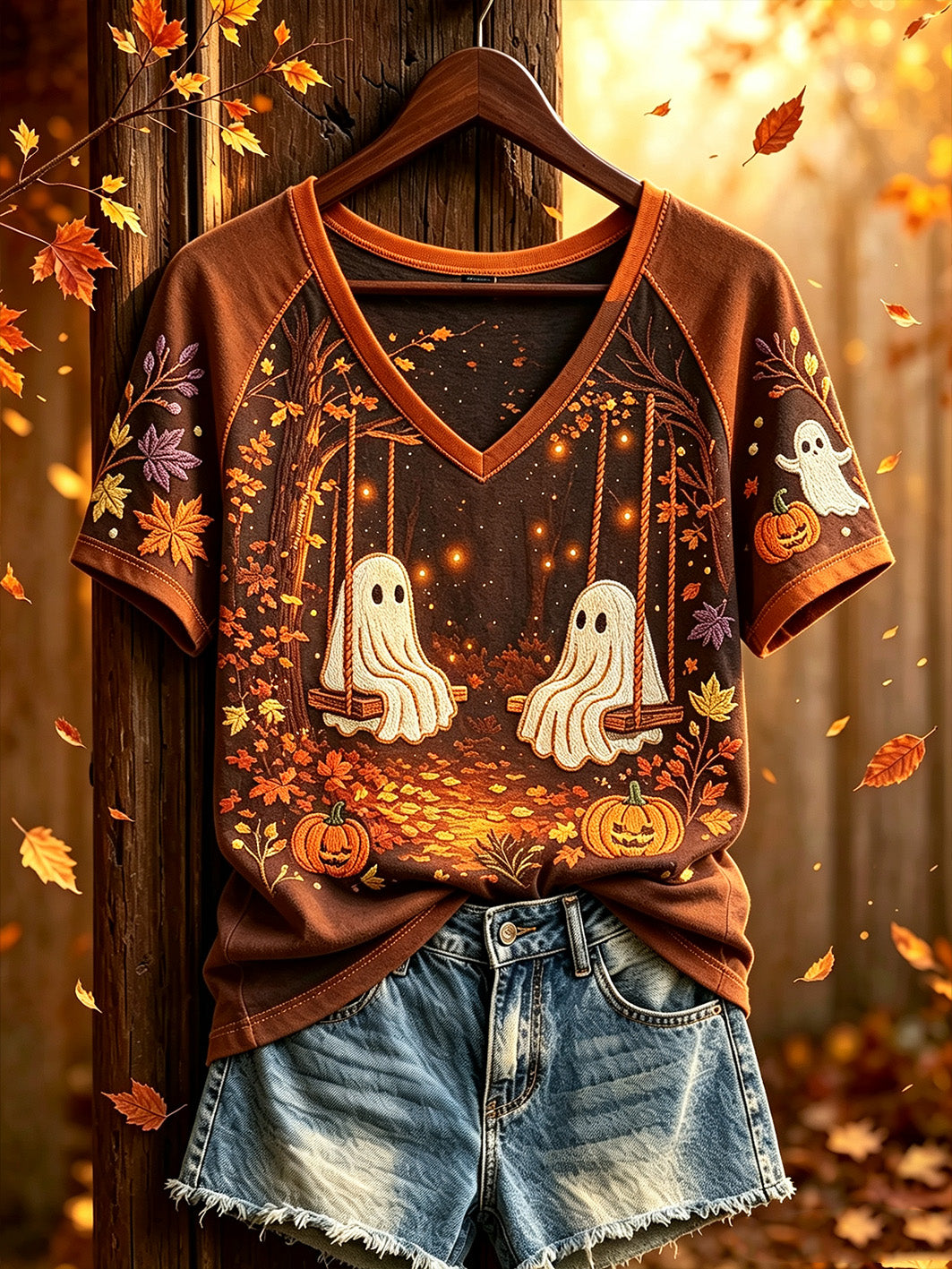 Women's Autumn Halloween Element Pattern Printed Casual Short-Sleeved T-shirt