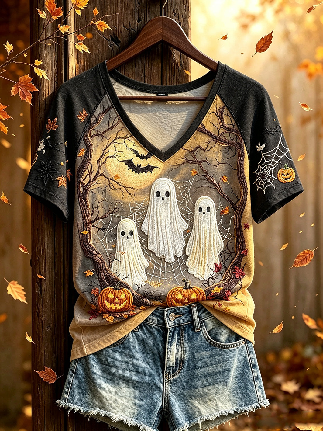 Women's Autumn Halloween Element Pattern Printed Casual Short-Sleeved T-shirt