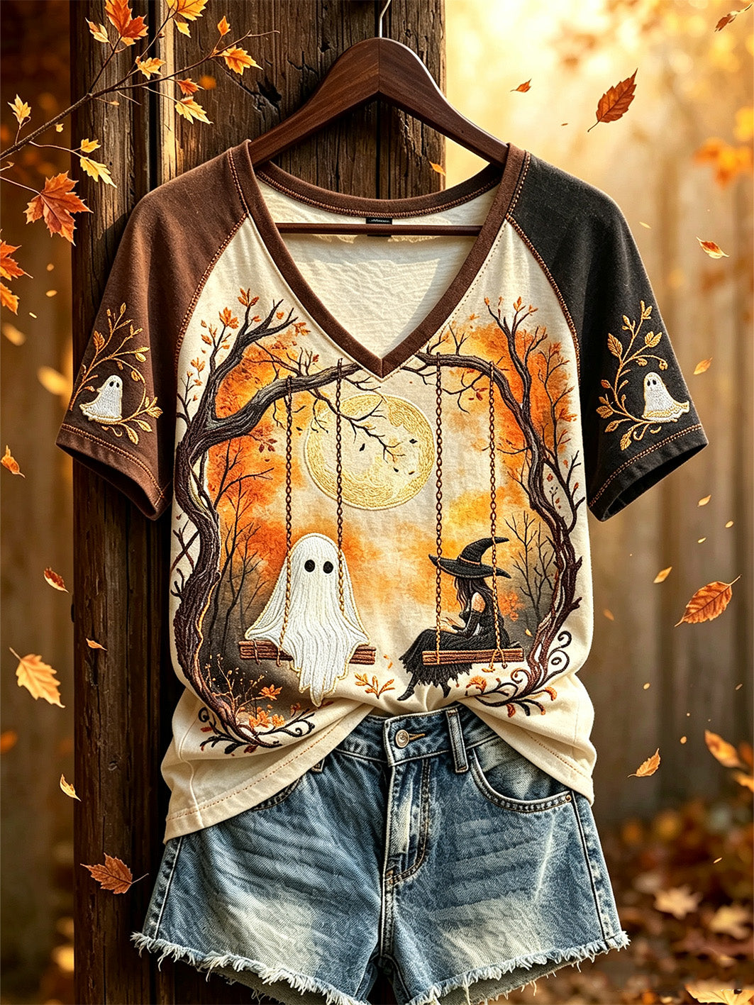 Women's Autumn Halloween Element Pattern Printed Casual Short-Sleeved T-shirt