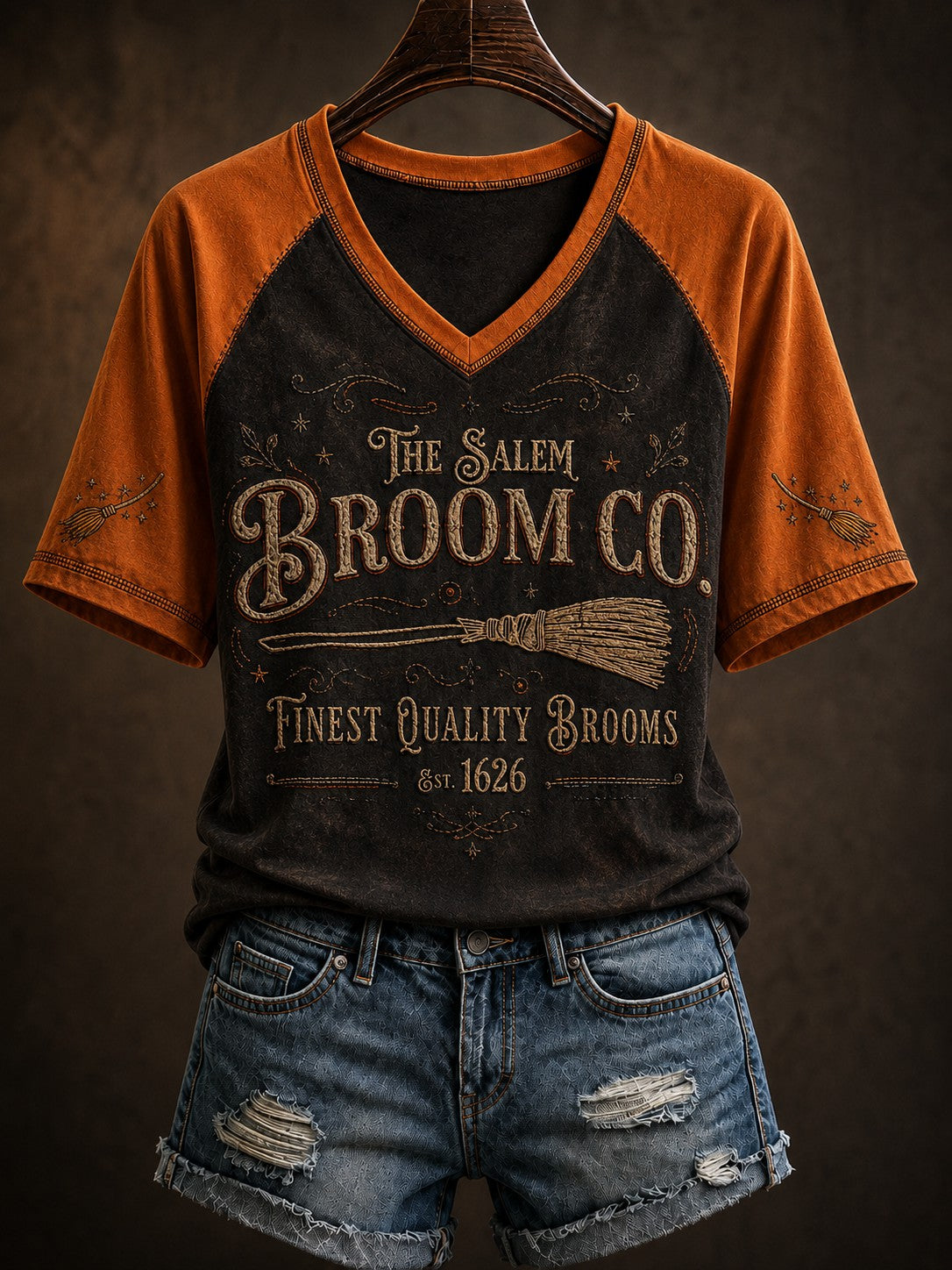 Women's Salem Broom Company Printed V-neck T-shirt