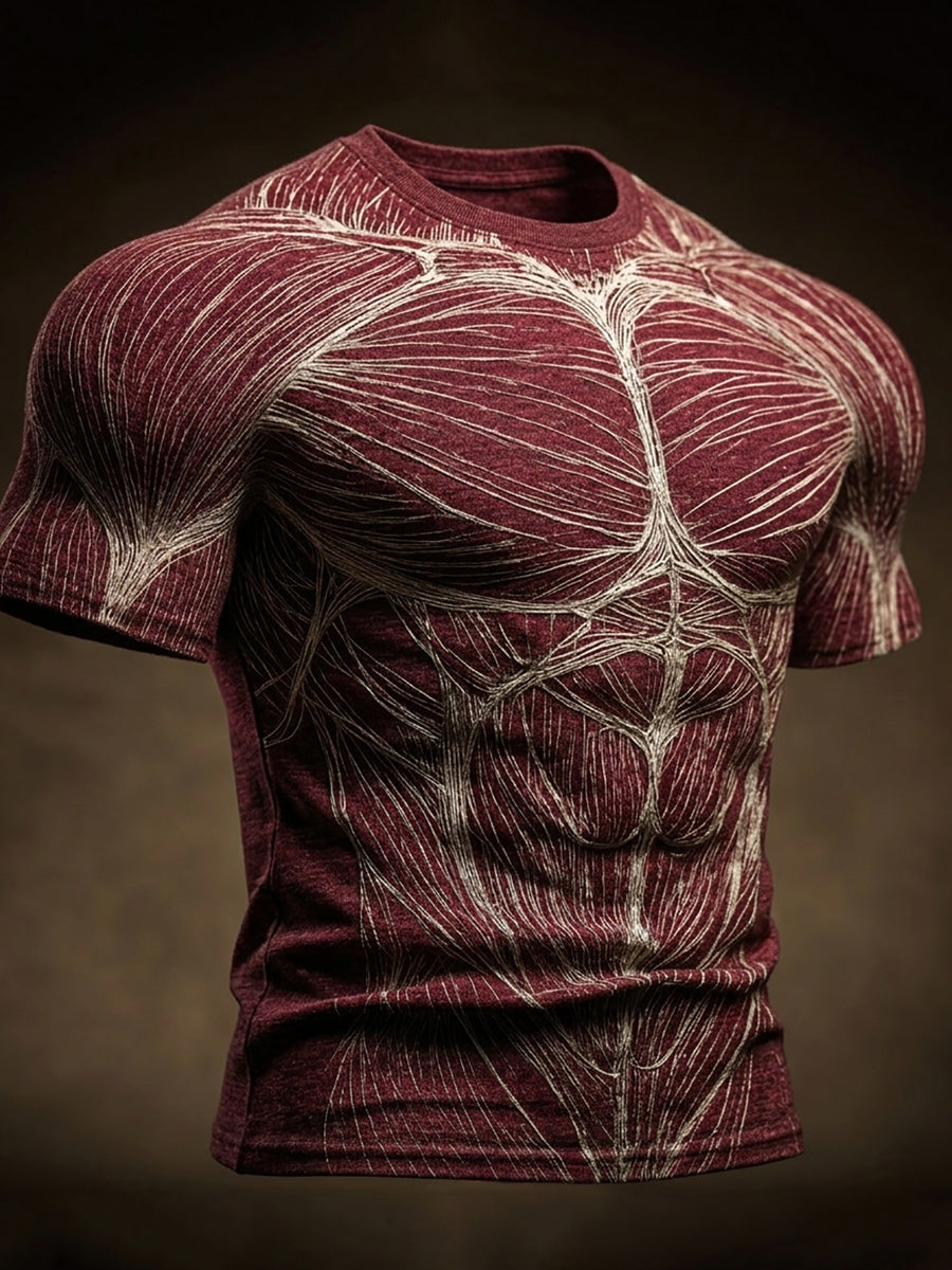 Men's Muscle Anatomy Texture Print Halloween Short Sleeve T-shirt