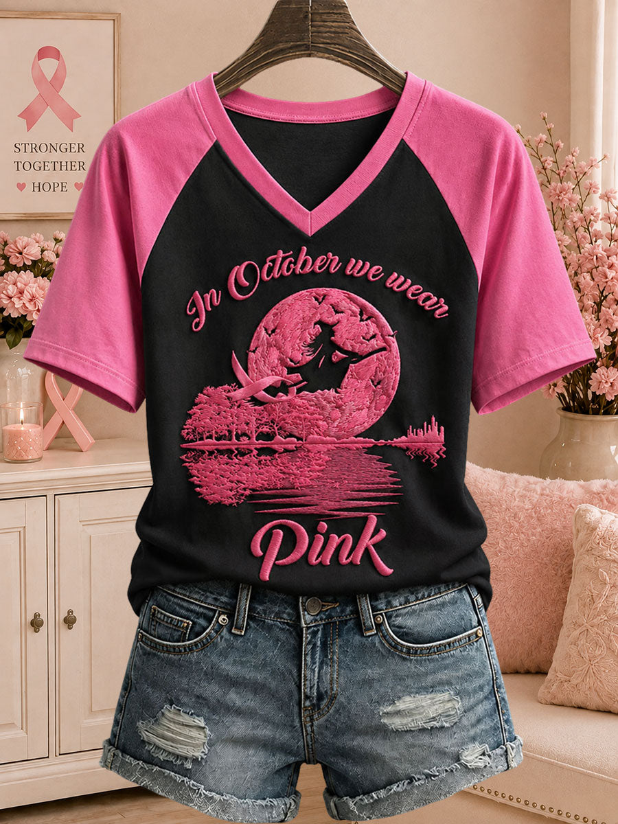 Women's In October We Wear Pink Printed Casual T-Shirt