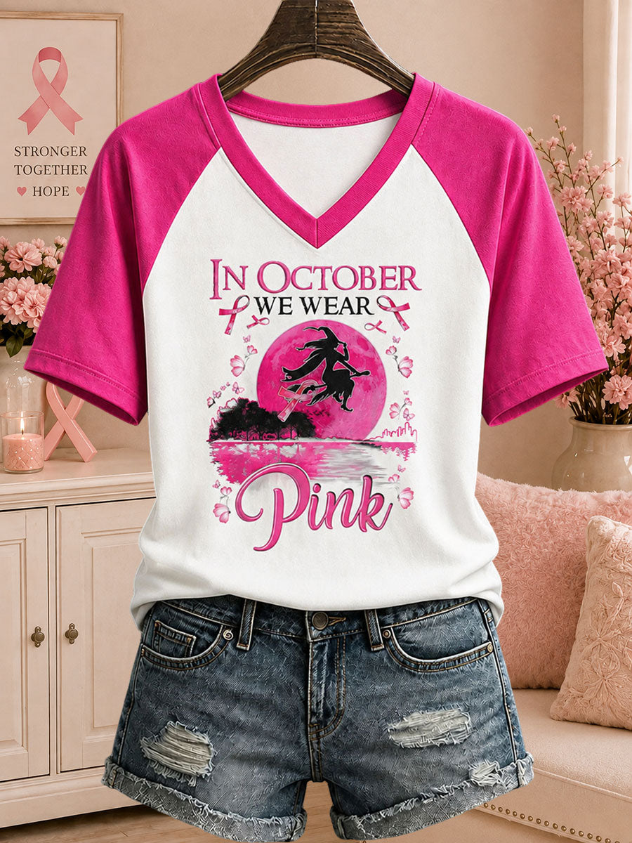 Women's In October We Wear Pink Printed Casual T-Shirt