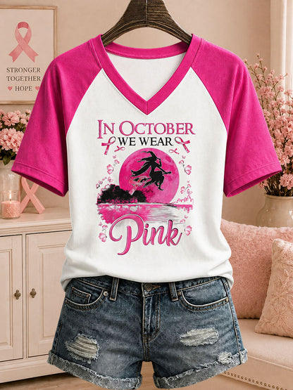 Women's In October We Wear Pink Printed Casual T-Shirt