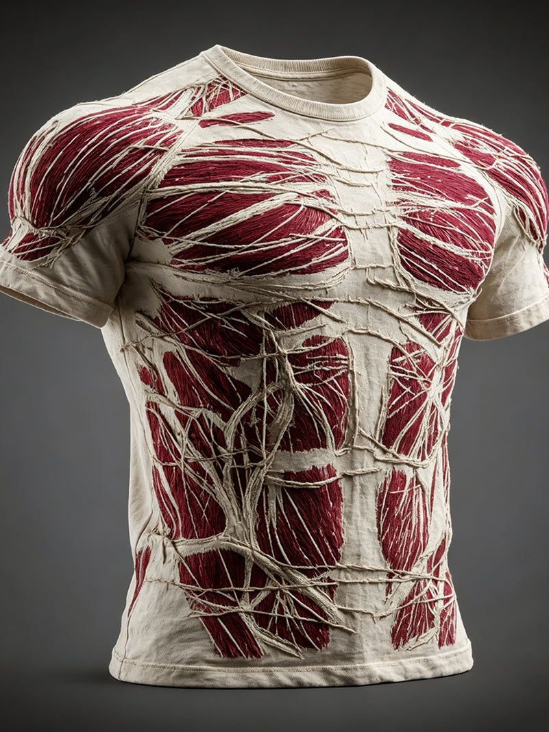 Men's Muscle Anatomy Texture Print Halloween Short Sleeve T-shirt