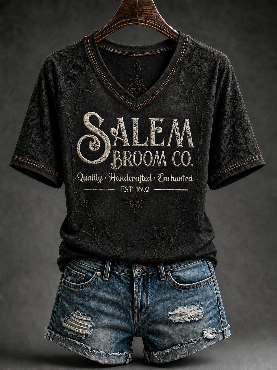 Women's Salem Broom Company Printed V-neck T-shirt