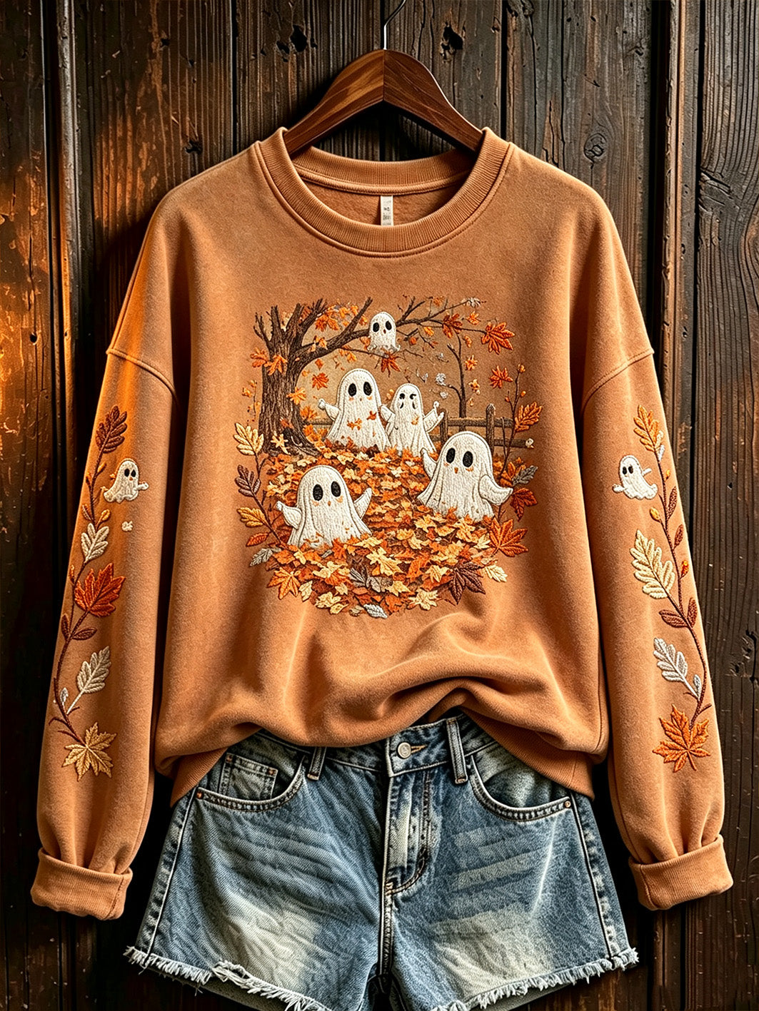 Women's retro autumn Halloween pattern printed casual sweatshirt
