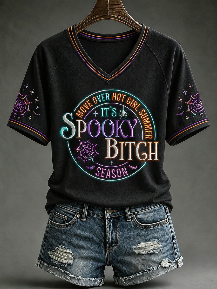 Women's Move Over Hot Girl Summer It's Spooky Bitch Season V-neck T-shirt